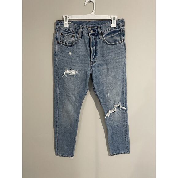 Levis 501S XX Jeans 27x28 Mens Blue Denim Distressed Button Fly Leather BIG E - Picture 1 of 13